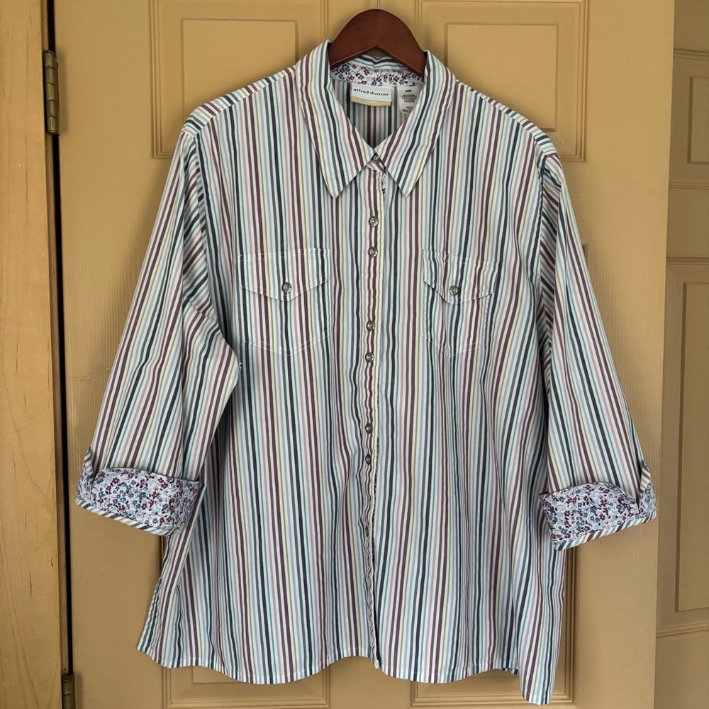 ALFRED DUNNER WOMAN | Striped Button-Down Cottagecore Casual Chic Top | SIZE 24W